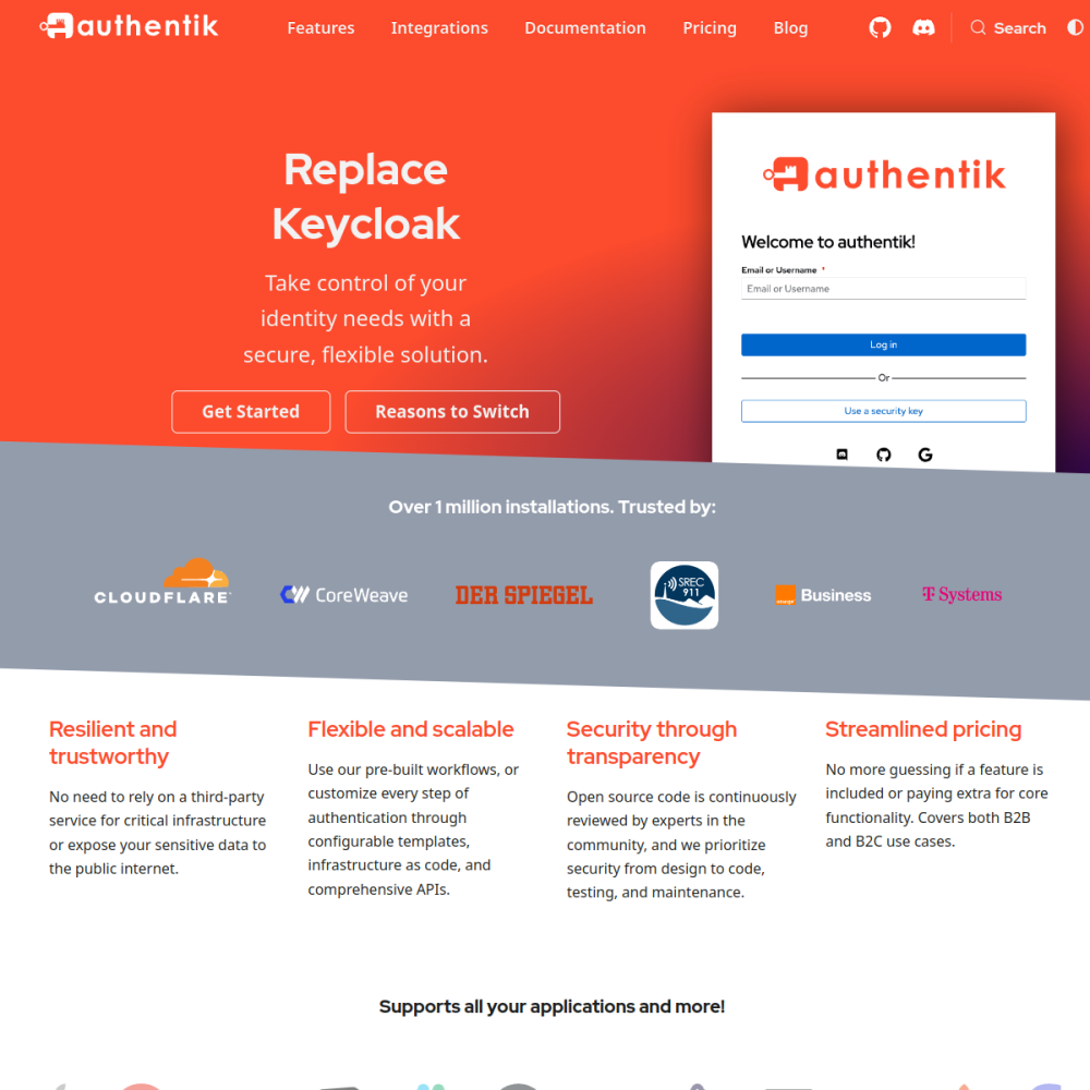 Screenshot of Authentik website