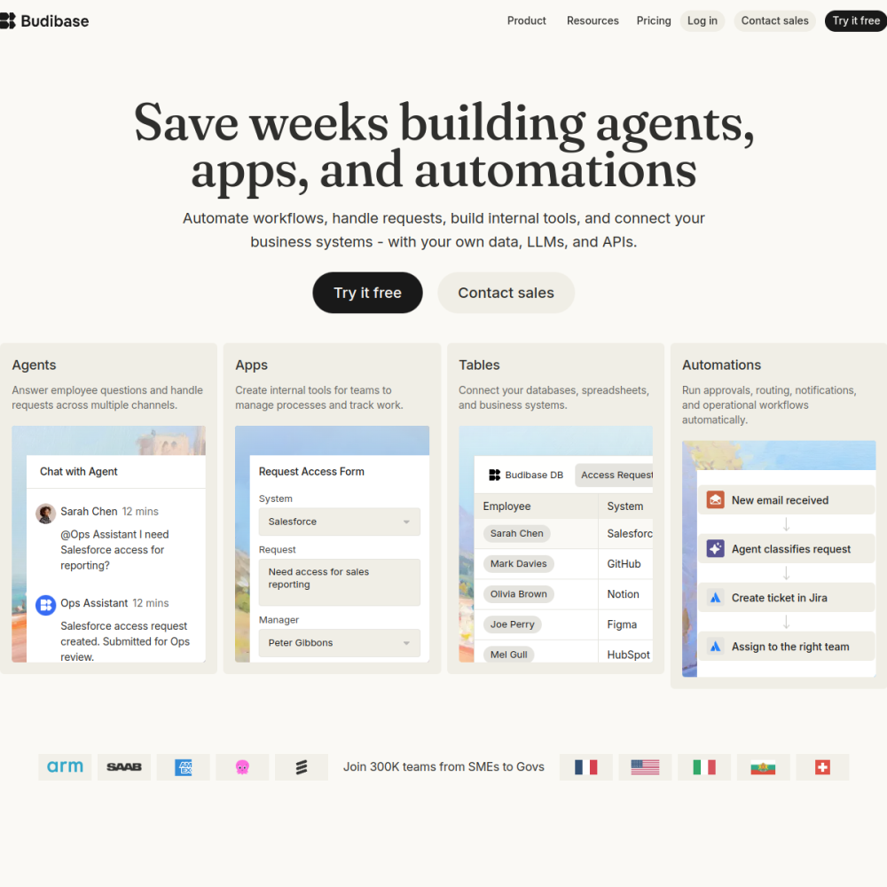 Screenshot of Budibase website