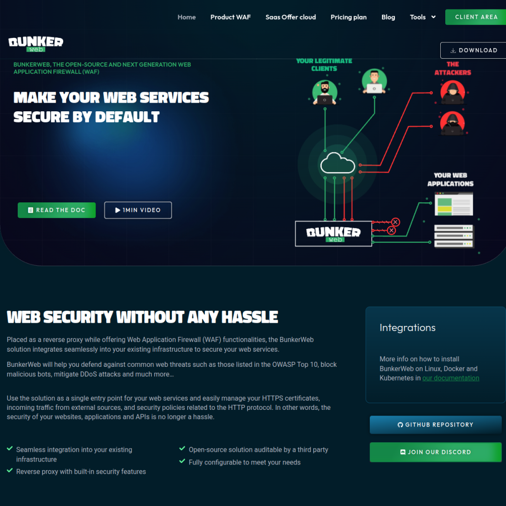 Screenshot of BunkerWeb website