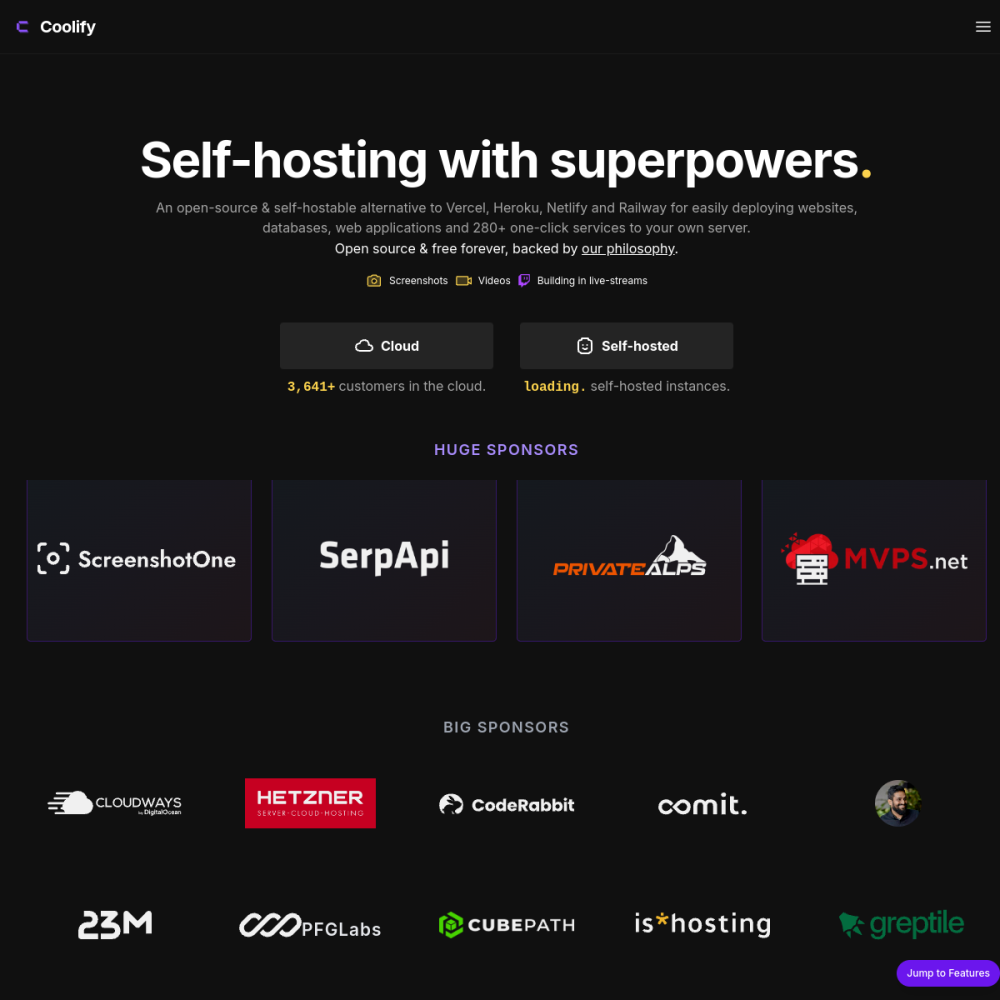 Screenshot of Coolify website