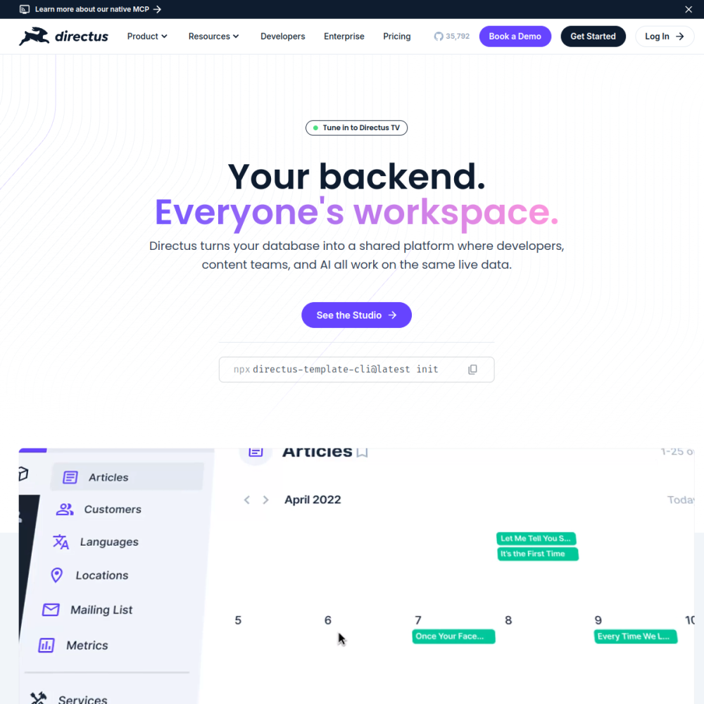 Screenshot of Directus website