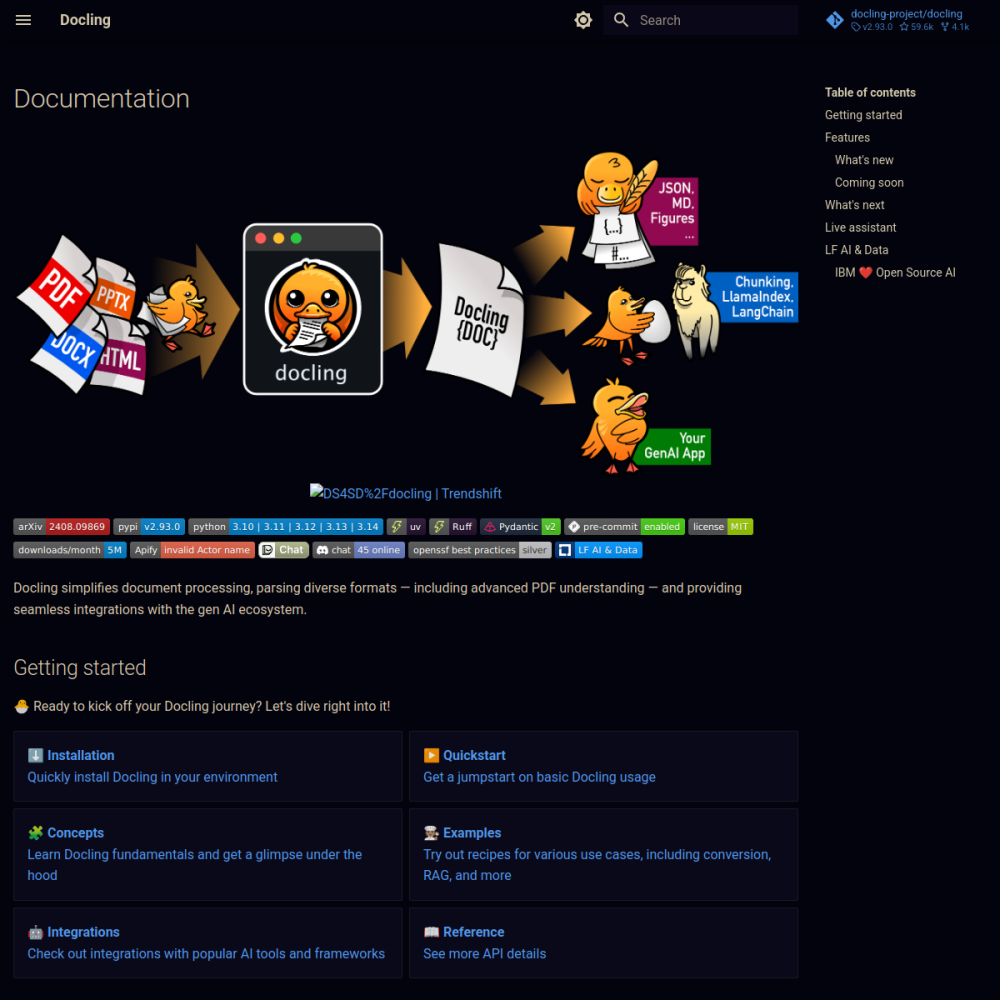 Screenshot of Docling website