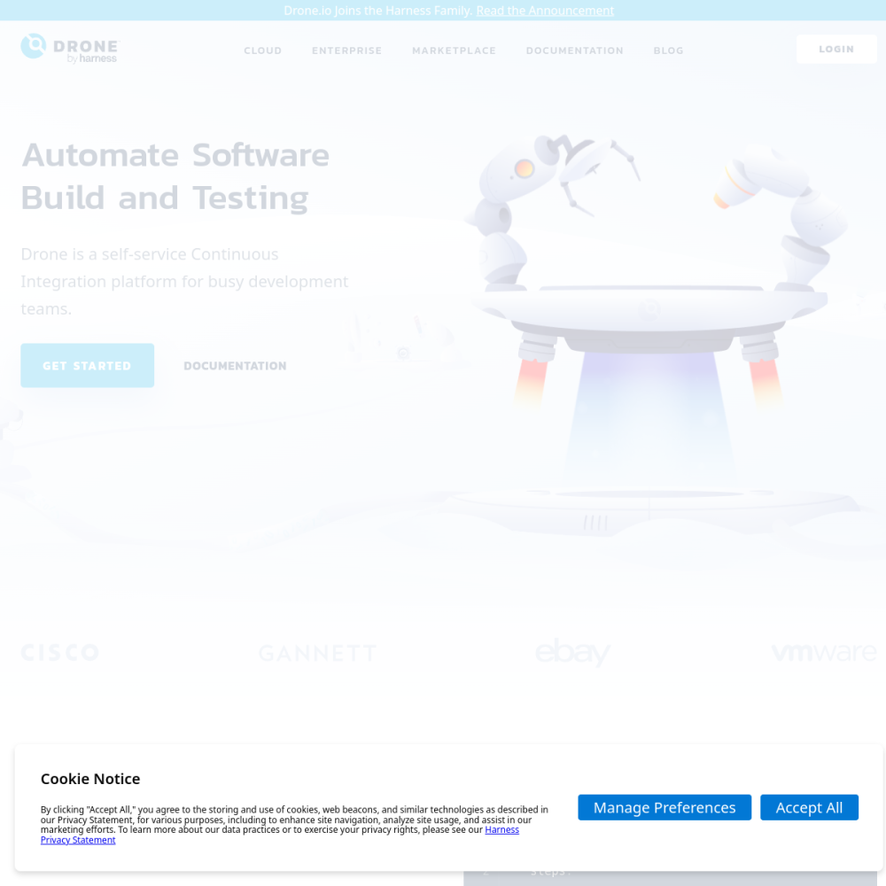 Screenshot of Drone CI website