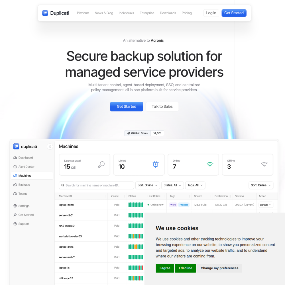Screenshot of Duplicati website