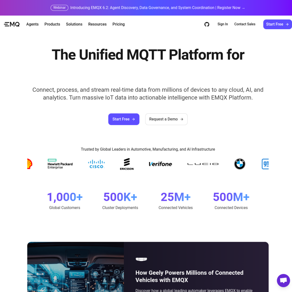 Screenshot of EMQX website