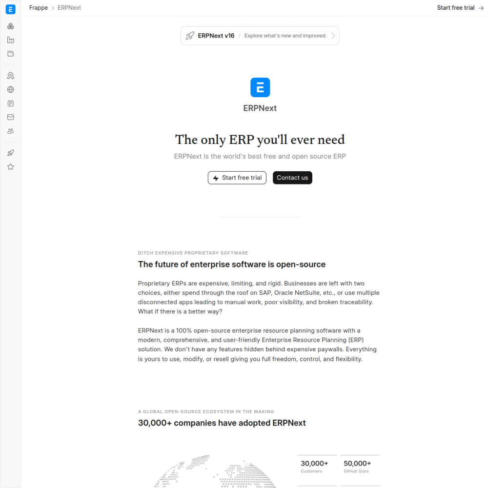 Screenshot of ERPNext website