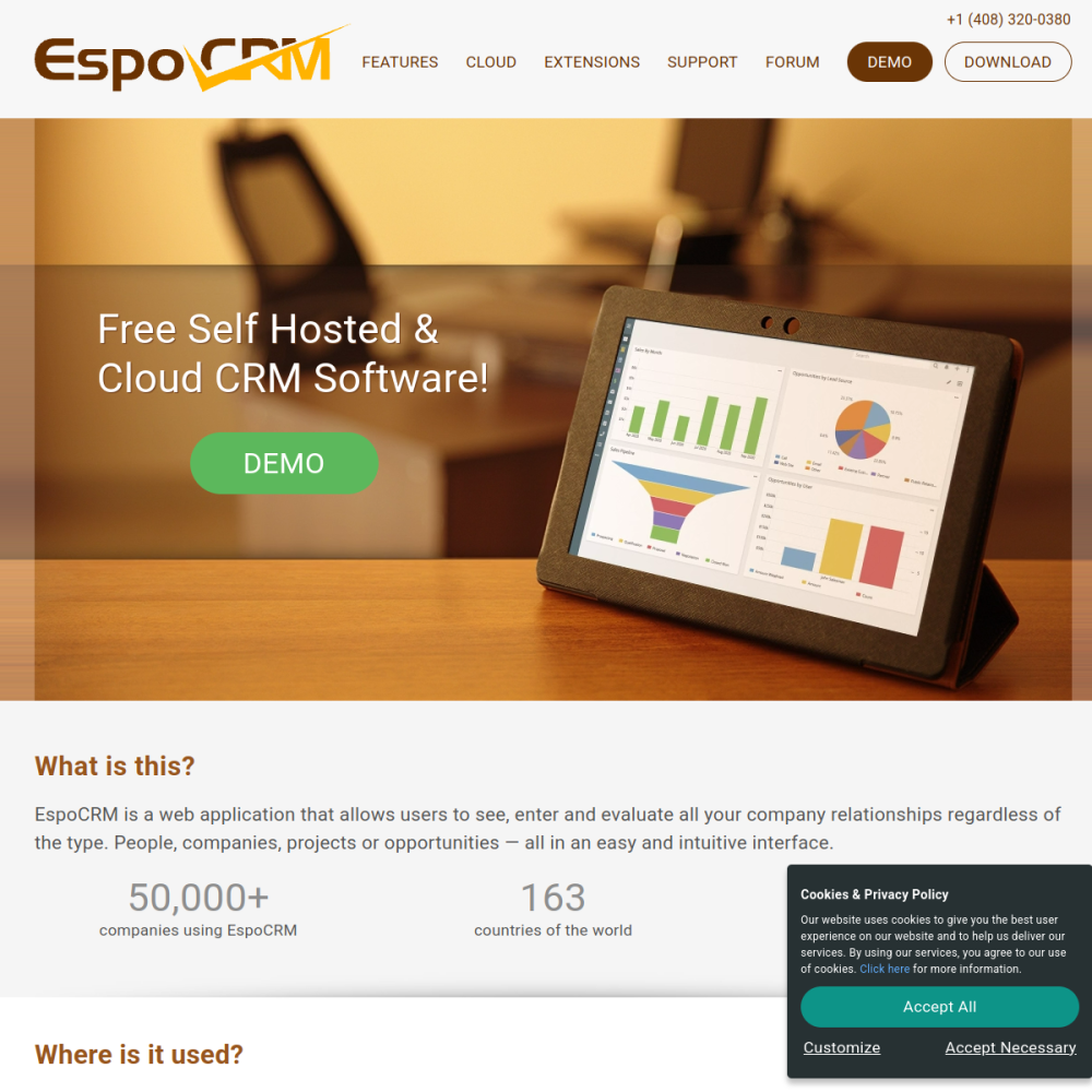 Screenshot of EspoCRM website