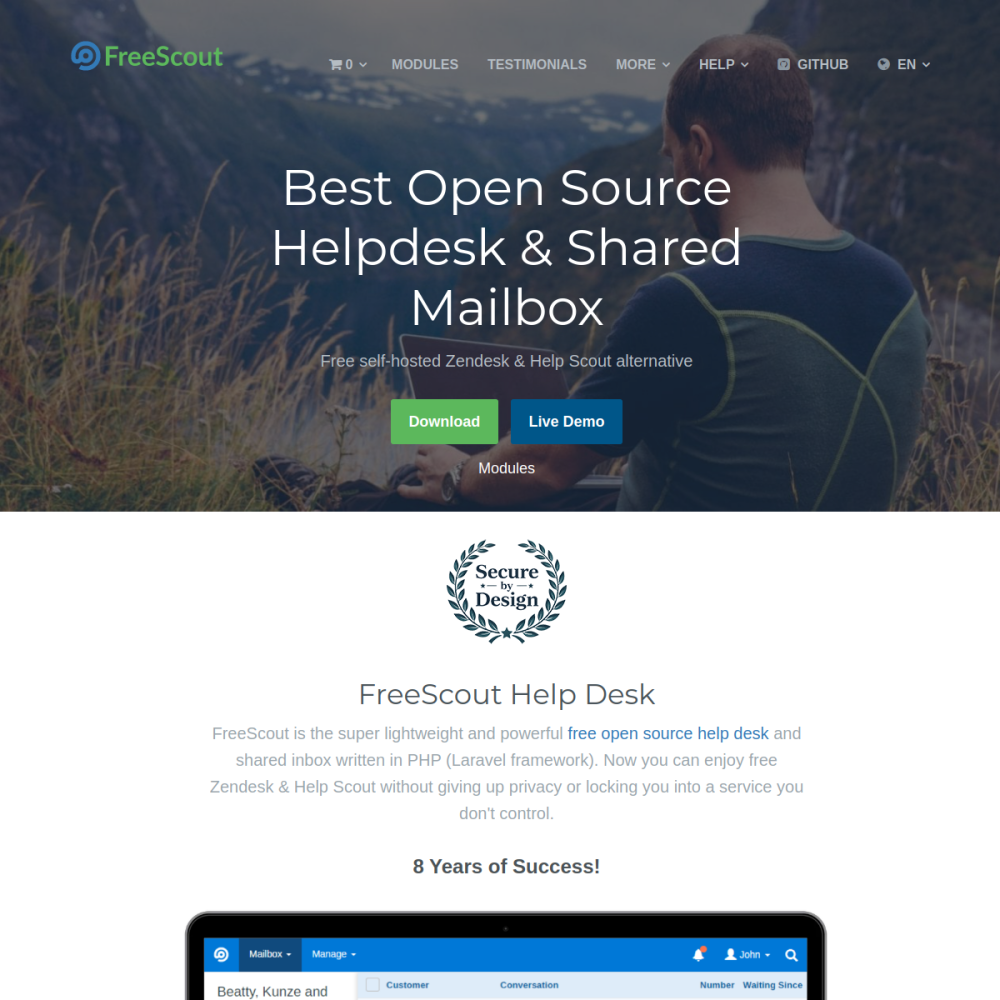 Screenshot of FreeScout website