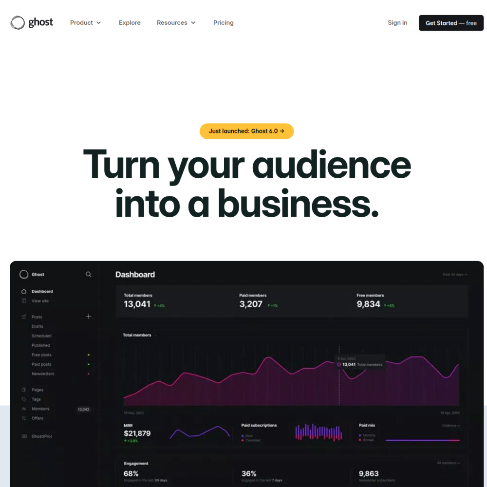 Screenshot of Ghost website