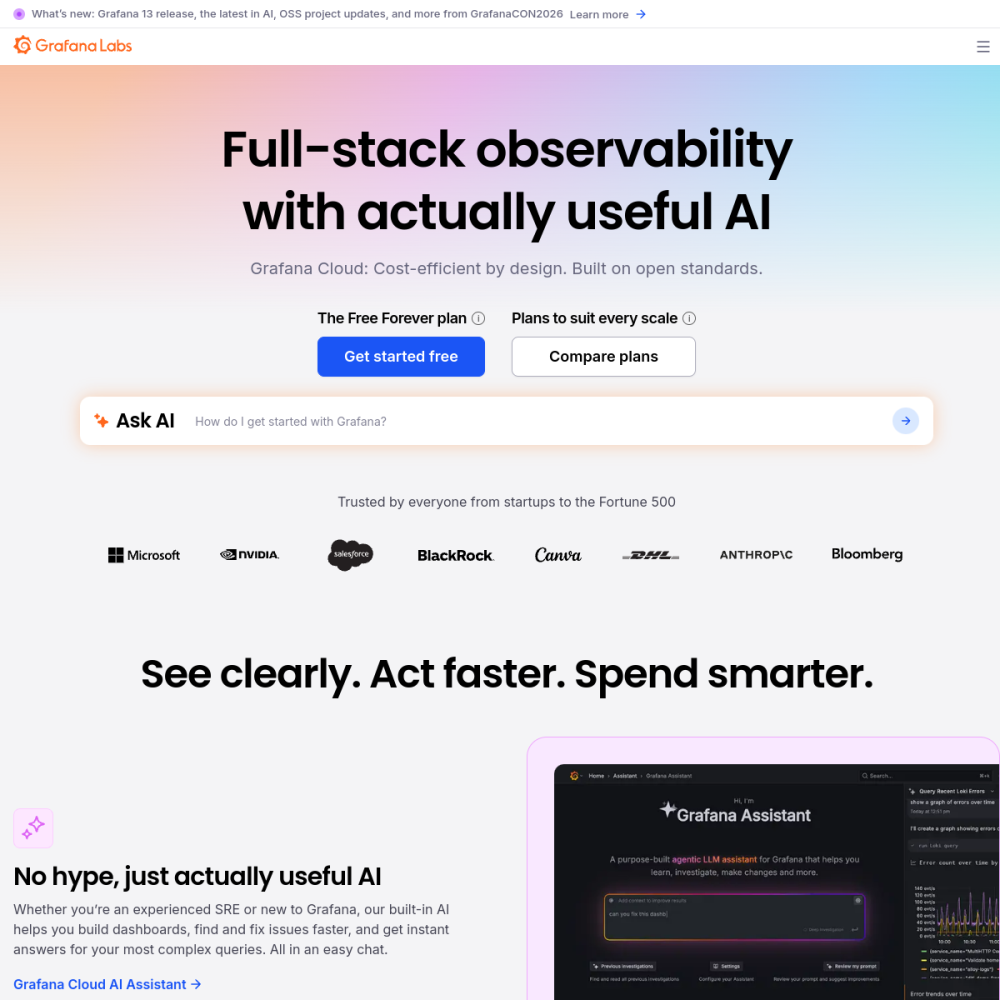 Screenshot of Grafana website