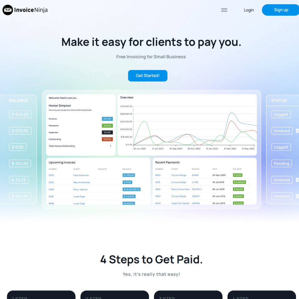 Screenshot of Invoice Ninja website