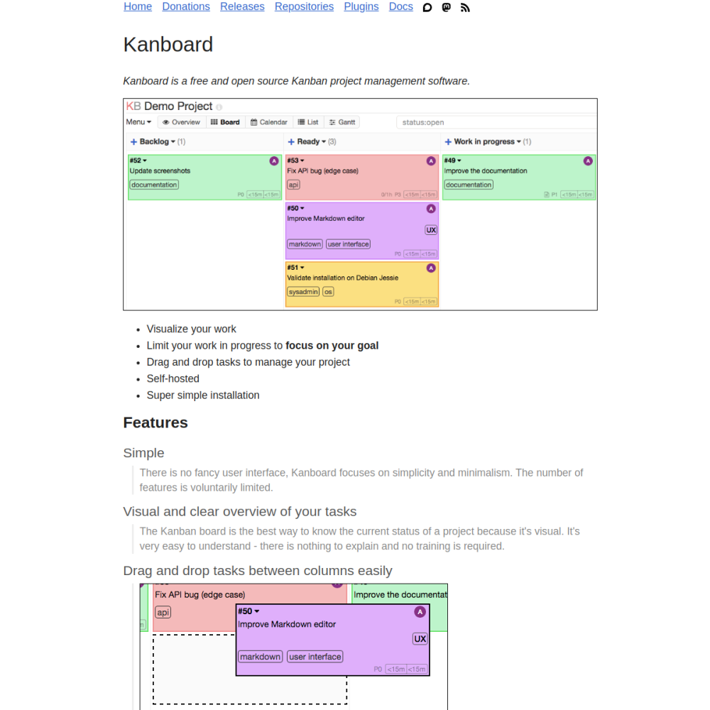 Screenshot of Kanboard website
