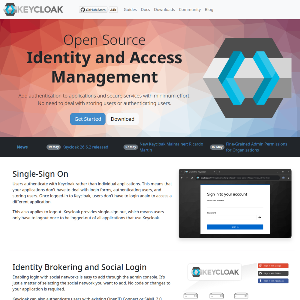Screenshot of Keycloak website