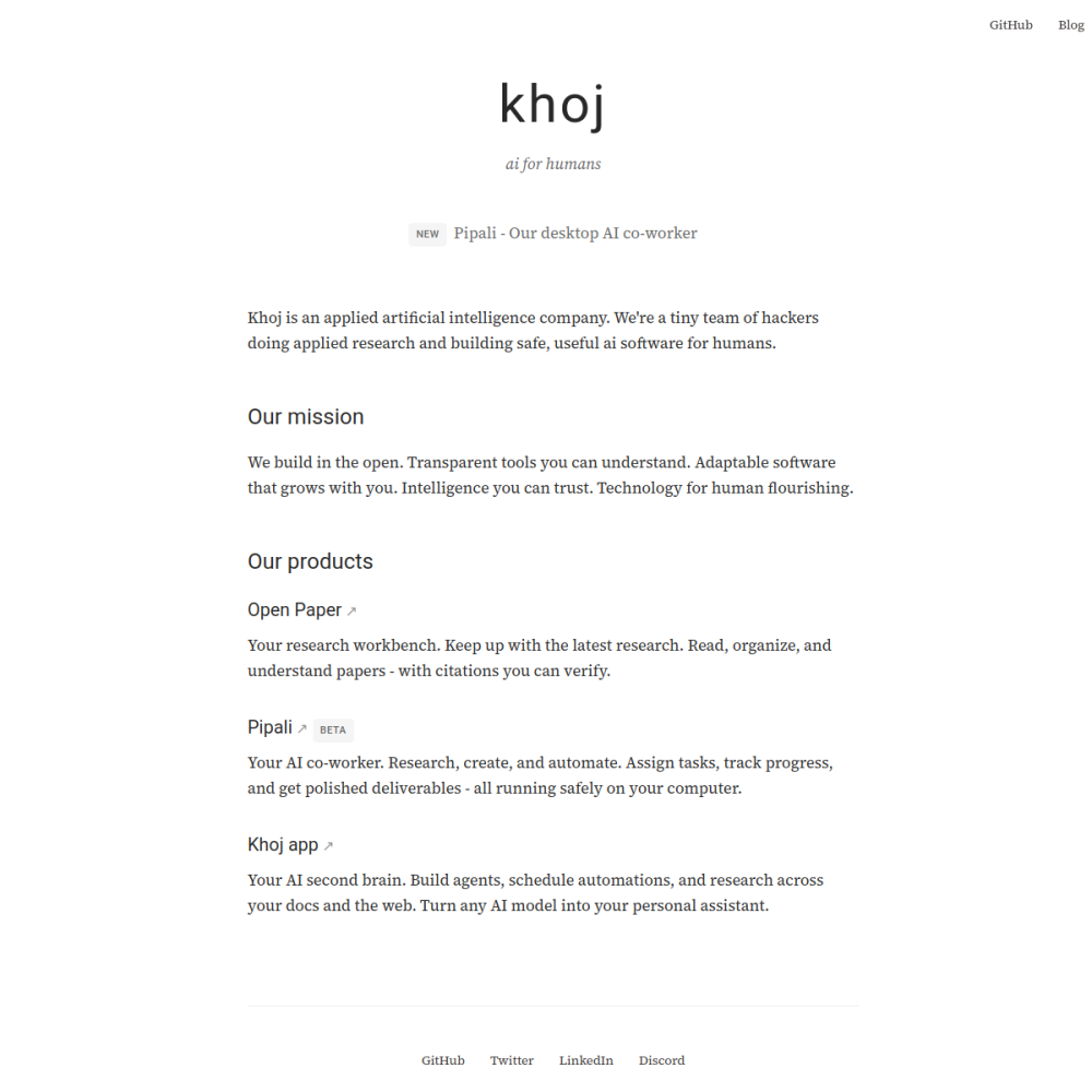 Screenshot of Khoj website