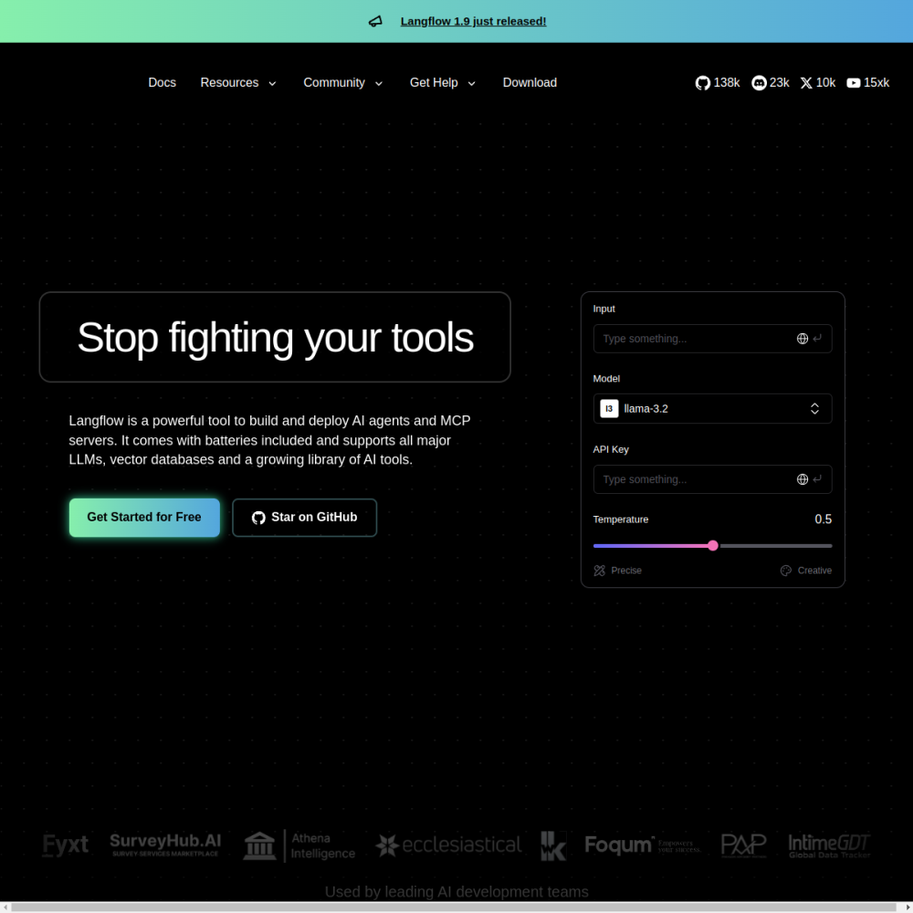 Screenshot of Langflow website