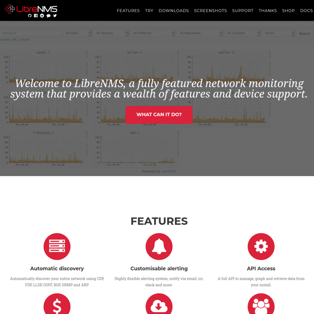 Screenshot of LibreNMS website