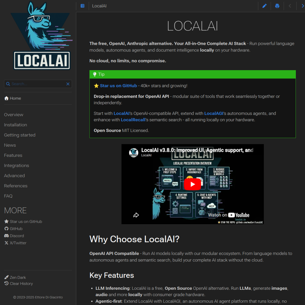 Screenshot of LocalAI website