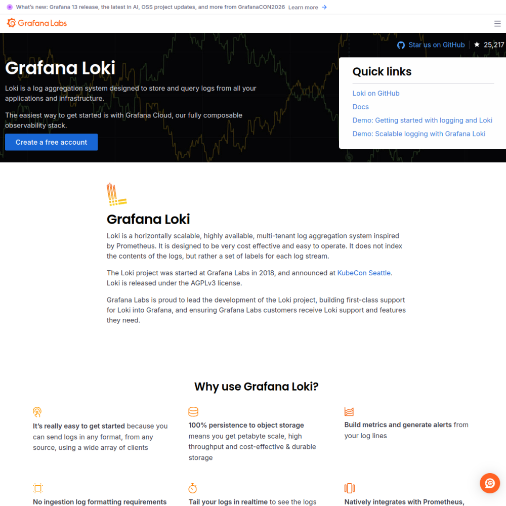 Screenshot of Grafana Loki website