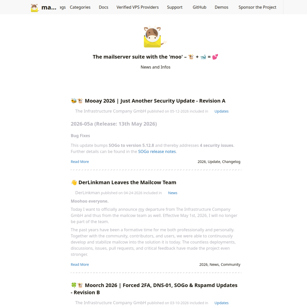 Screenshot of Mailcow website