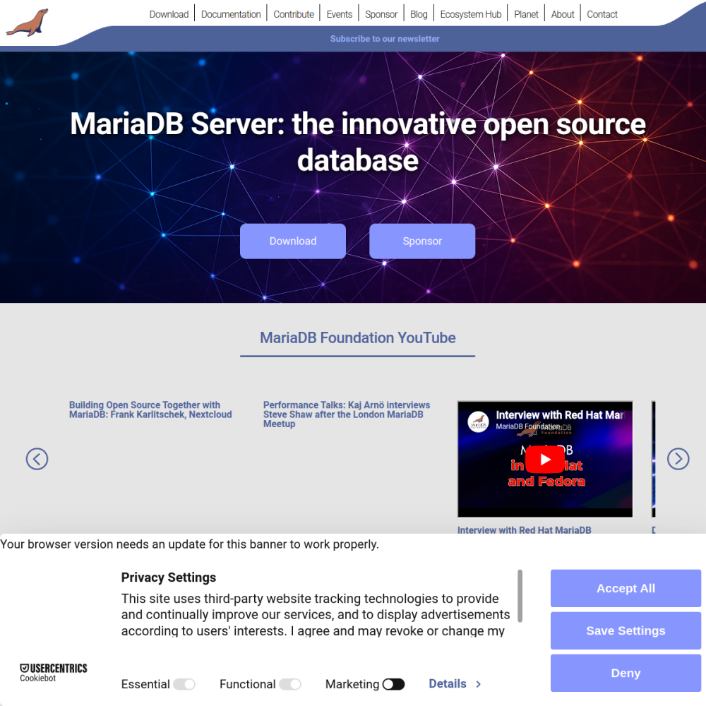 Screenshot of MariaDB website