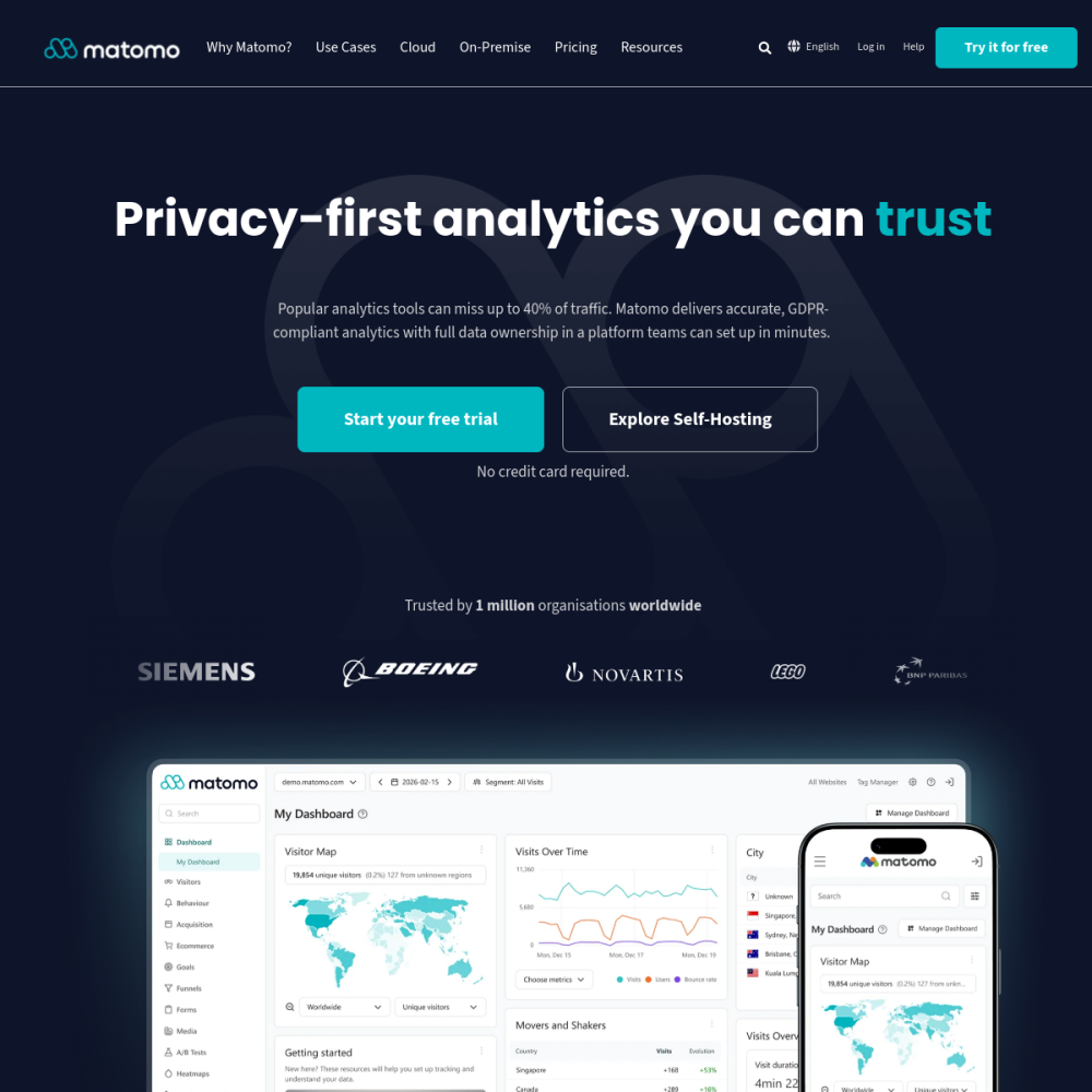 Screenshot of Matomo website