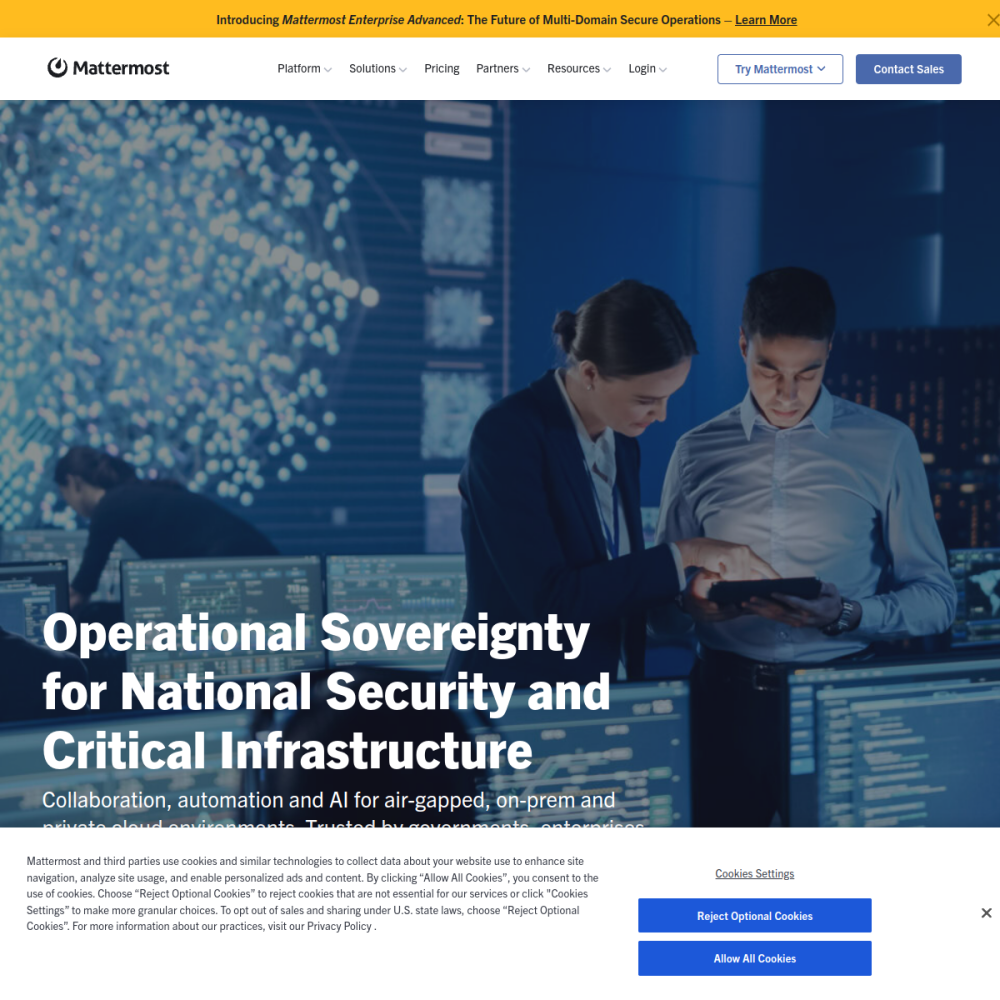 Screenshot of Mattermost website