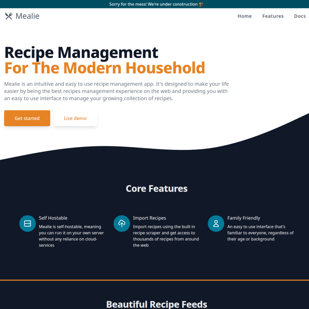 Screenshot of Mealie website