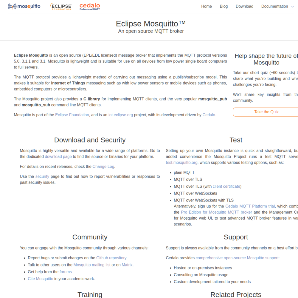 Screenshot of Eclipse Mosquitto website