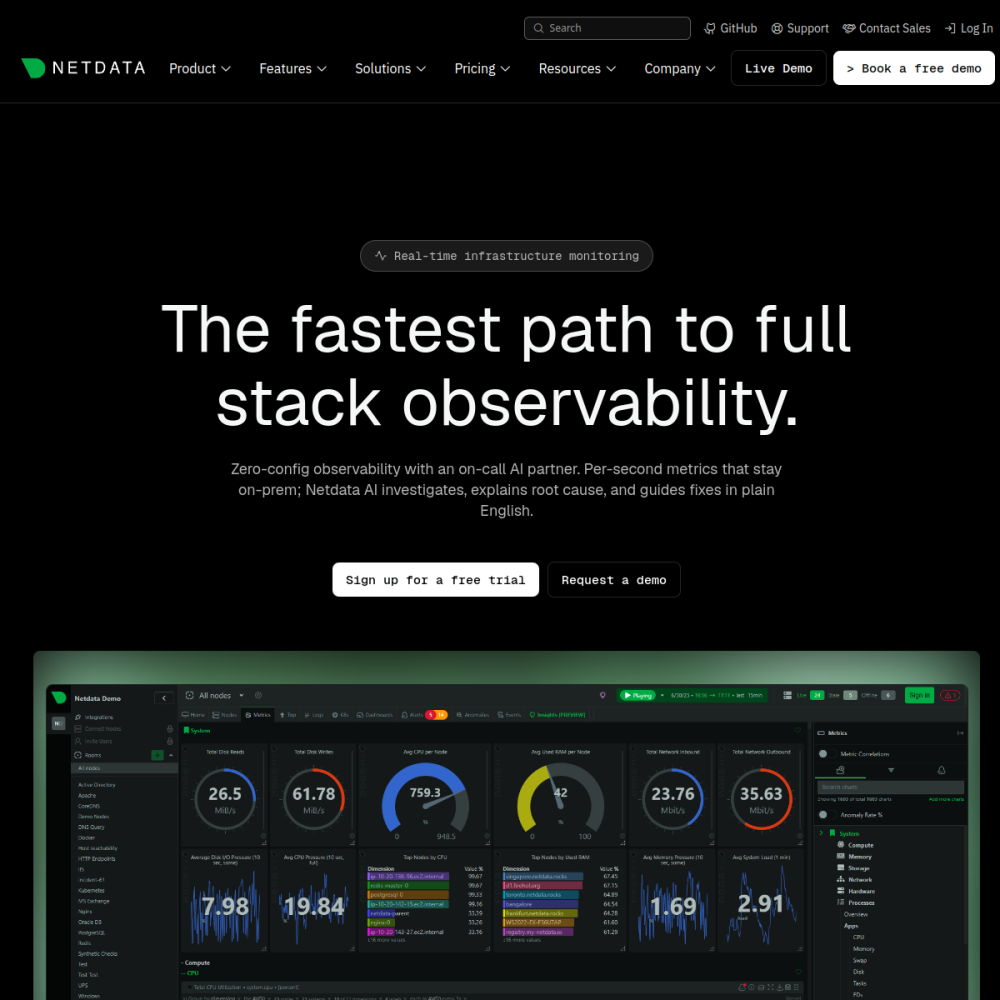 Screenshot of Netdata website