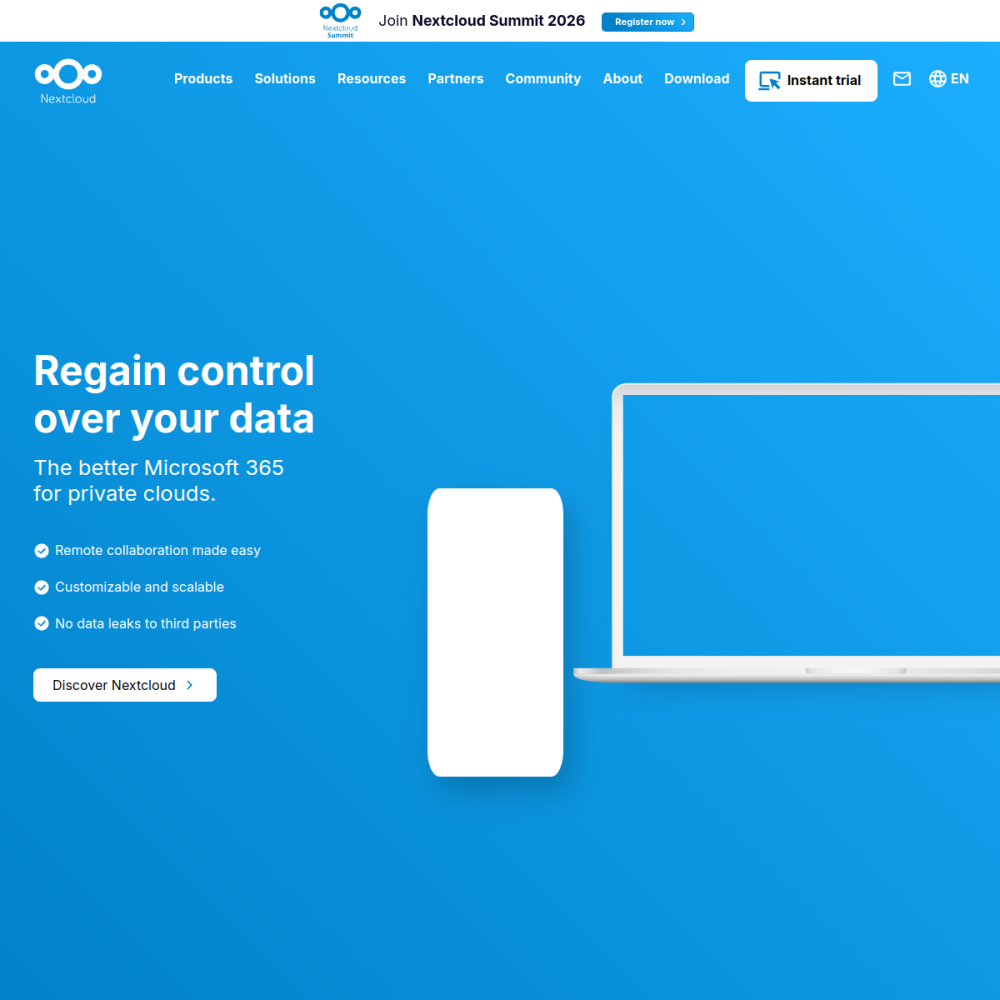 Screenshot of Nextcloud website