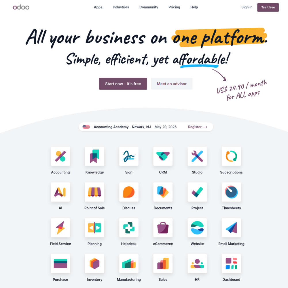 Screenshot of Odoo Community website