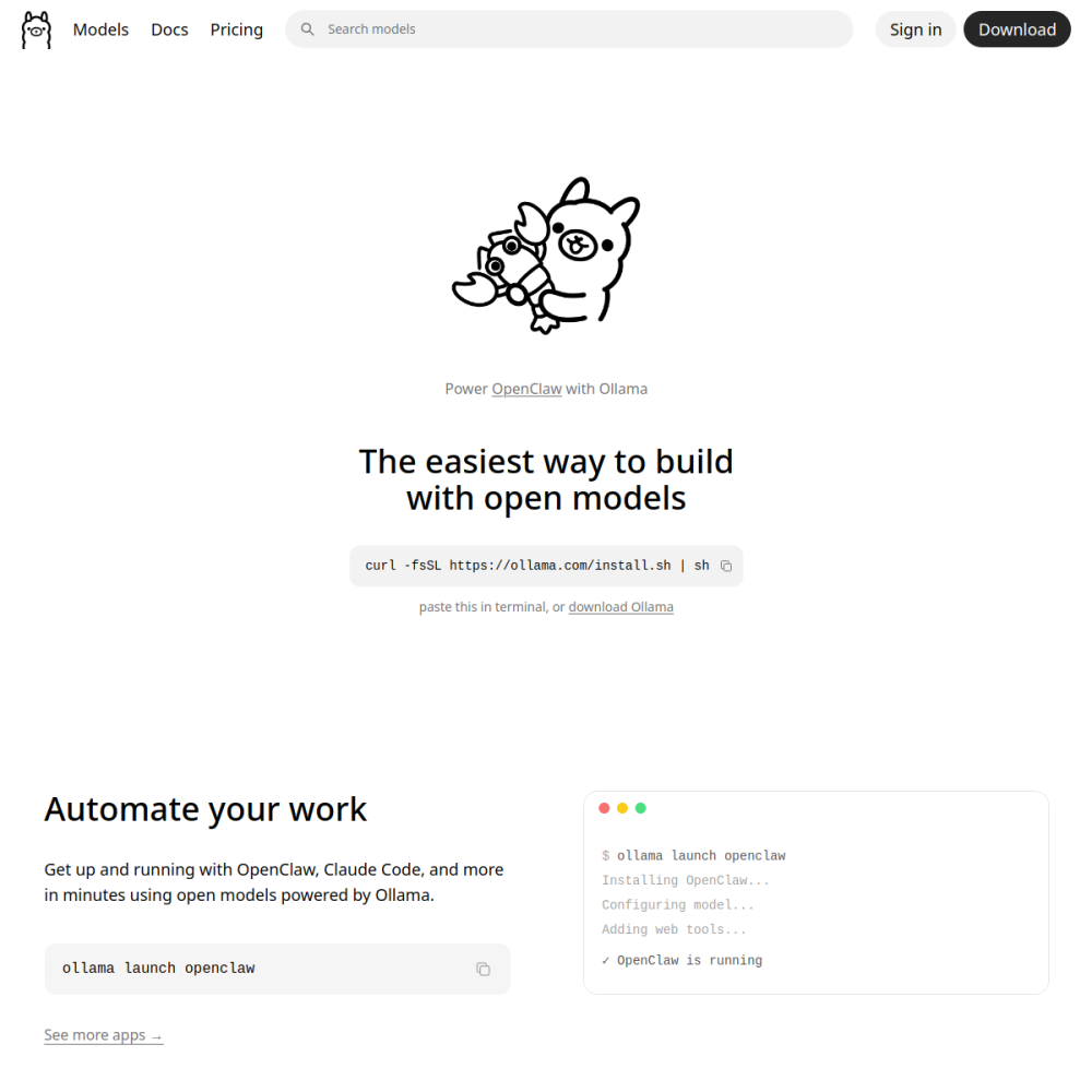 Screenshot of Ollama website