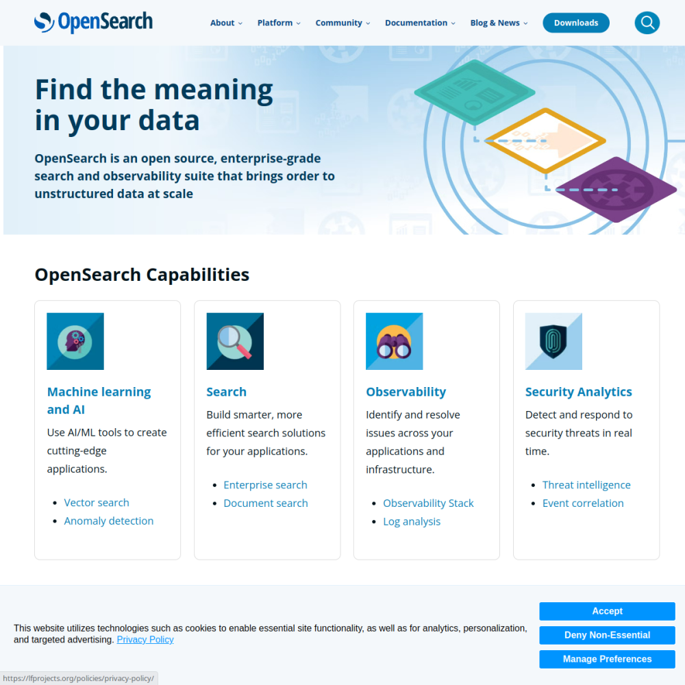 Screenshot of OpenSearch website