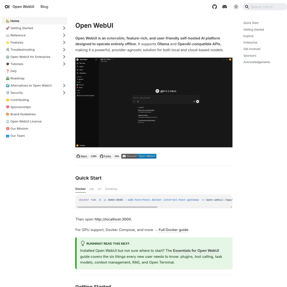 Screenshot of Open WebUI website