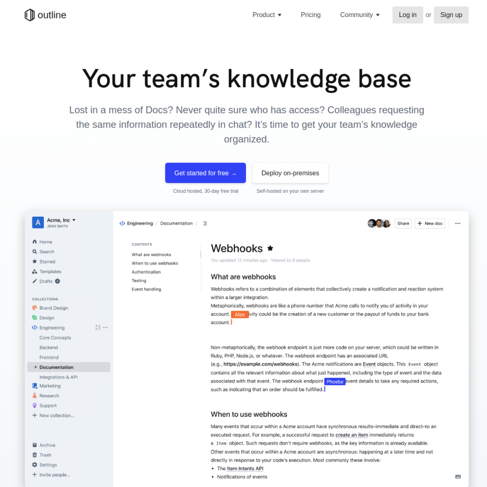 Screenshot of Outline website