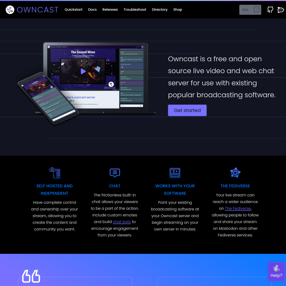 Screenshot of Owncast website