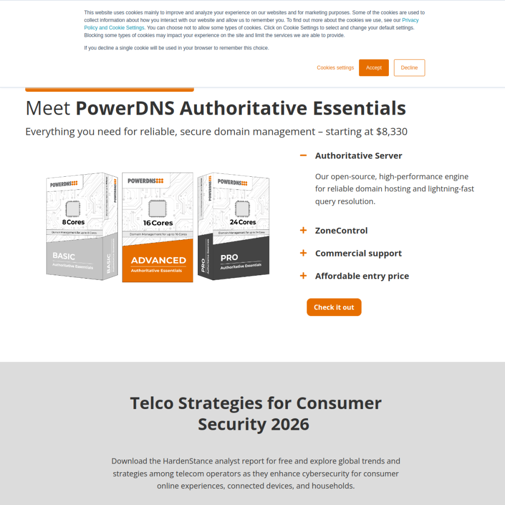 Screenshot of PowerDNS Auth website