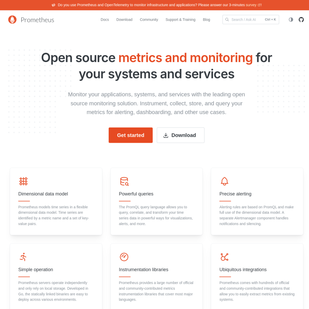 Screenshot of Prometheus website