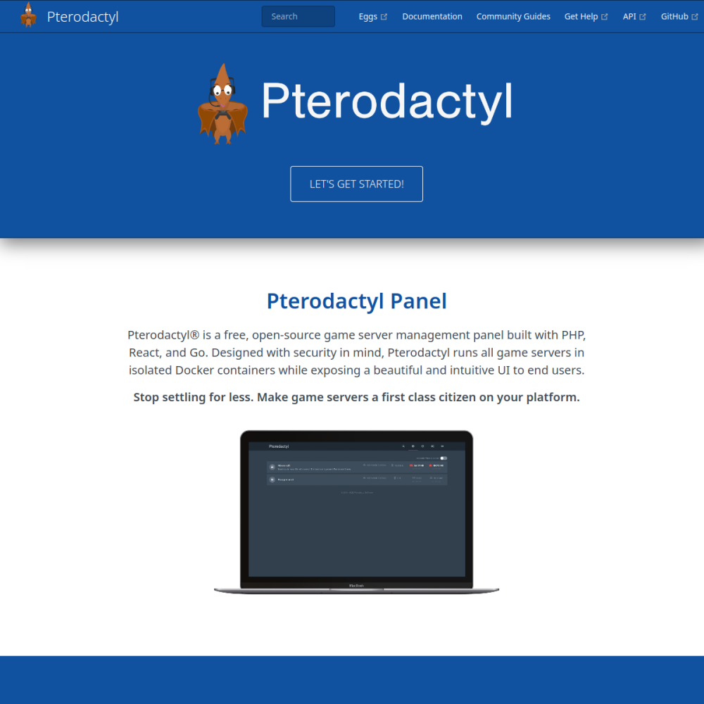 Screenshot of Pterodactyl Panel website