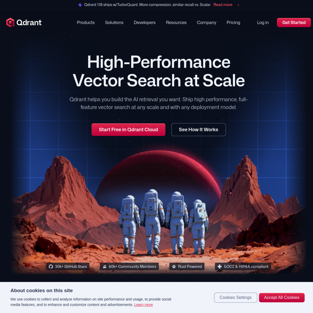 Screenshot of Qdrant website