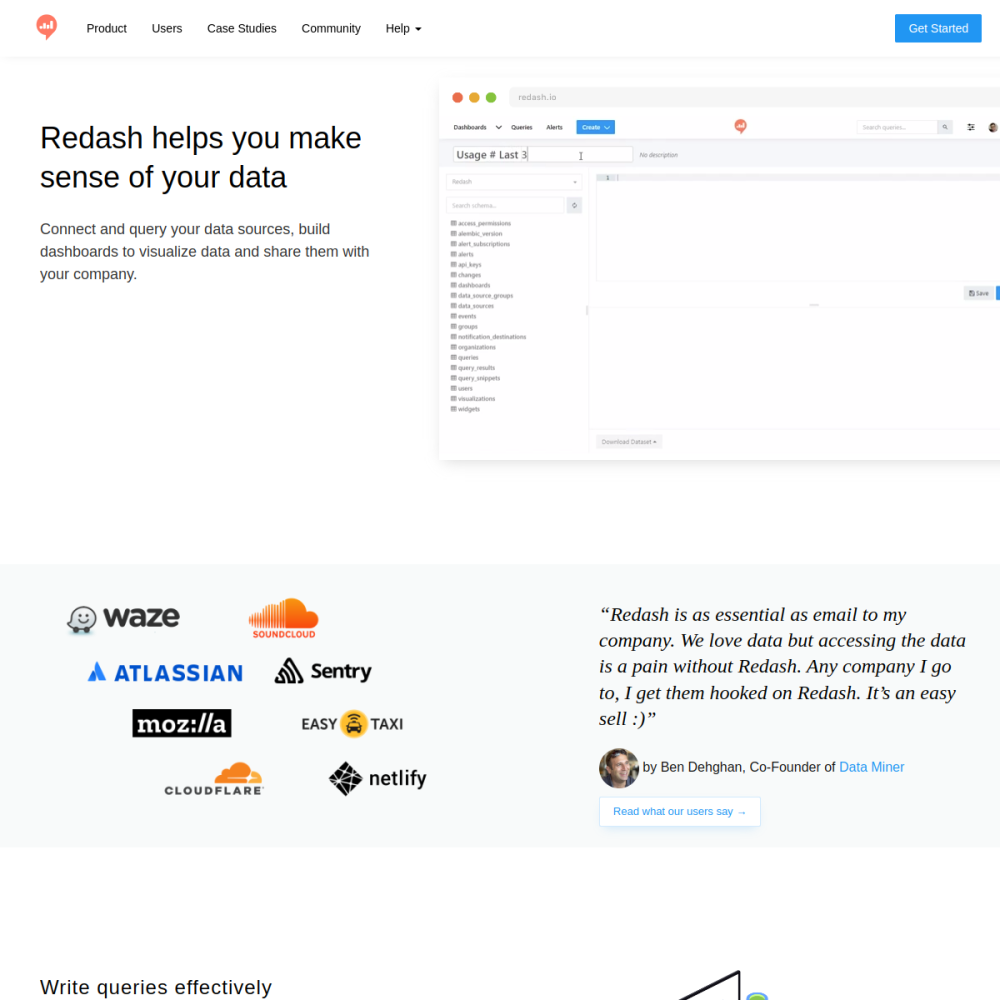Screenshot of Redash website