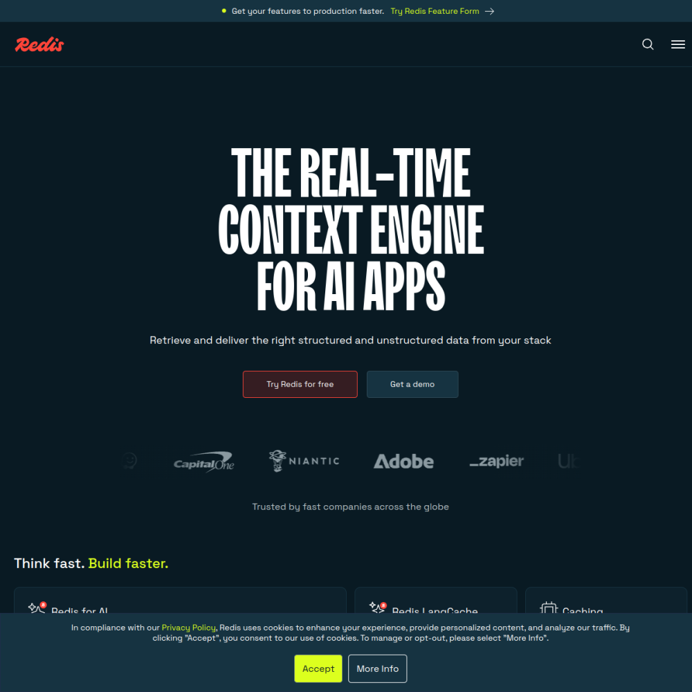 Screenshot of Redis website