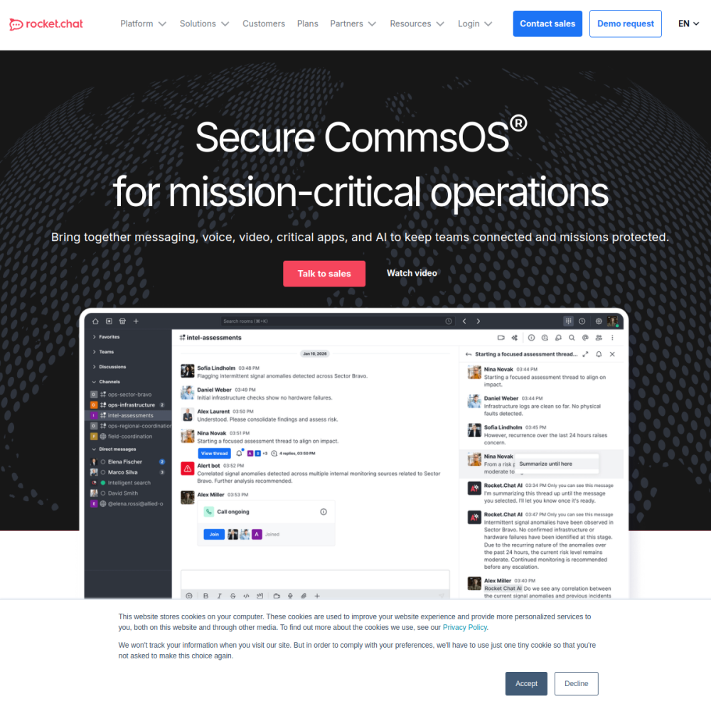 Screenshot of Rocket.Chat website