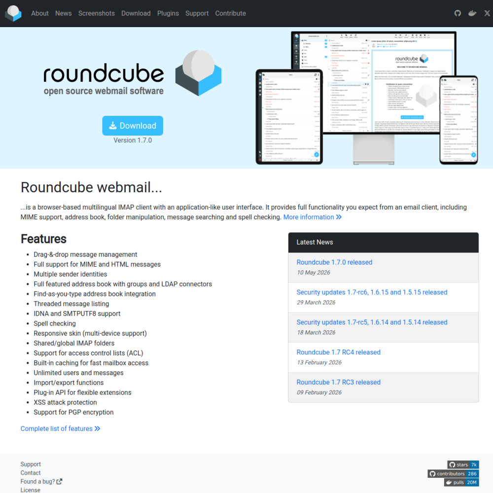 Screenshot of Roundcube website