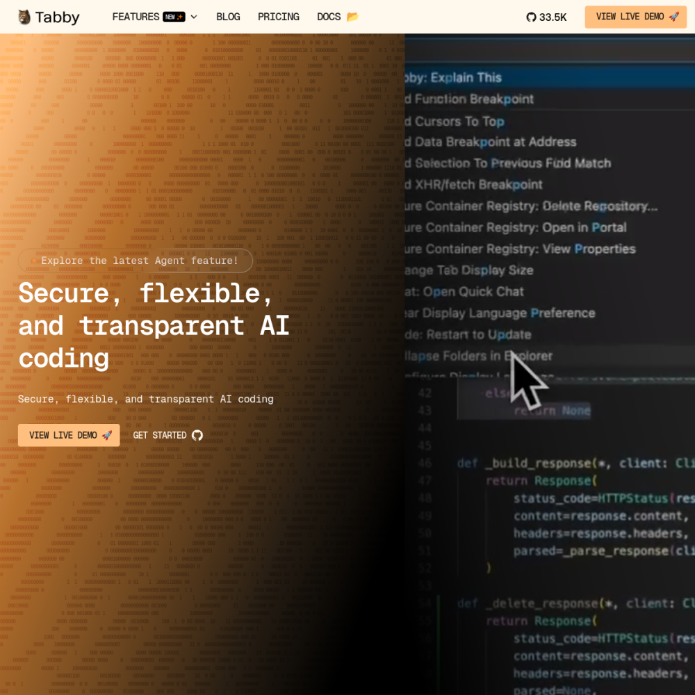 Screenshot of TabbyML website