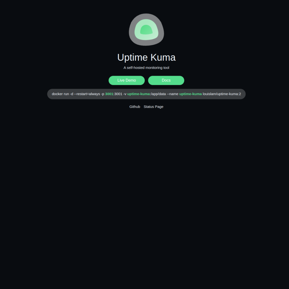 Screenshot of Uptime Kuma website