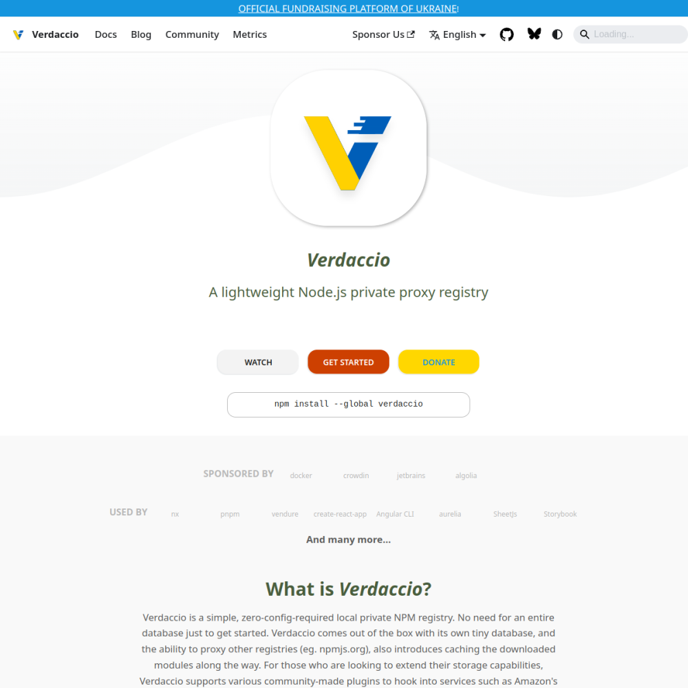 Screenshot of Verdaccio website