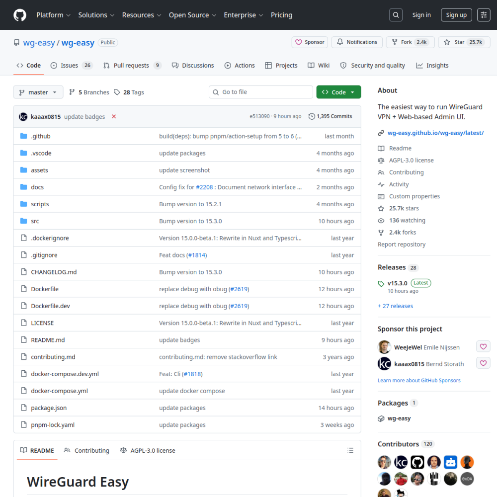 Screenshot of WireGuard (wg-easy) website